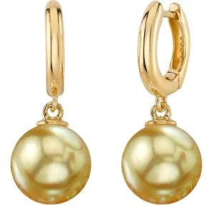 Golden South Sea Pearl Huggie Mary Earrings