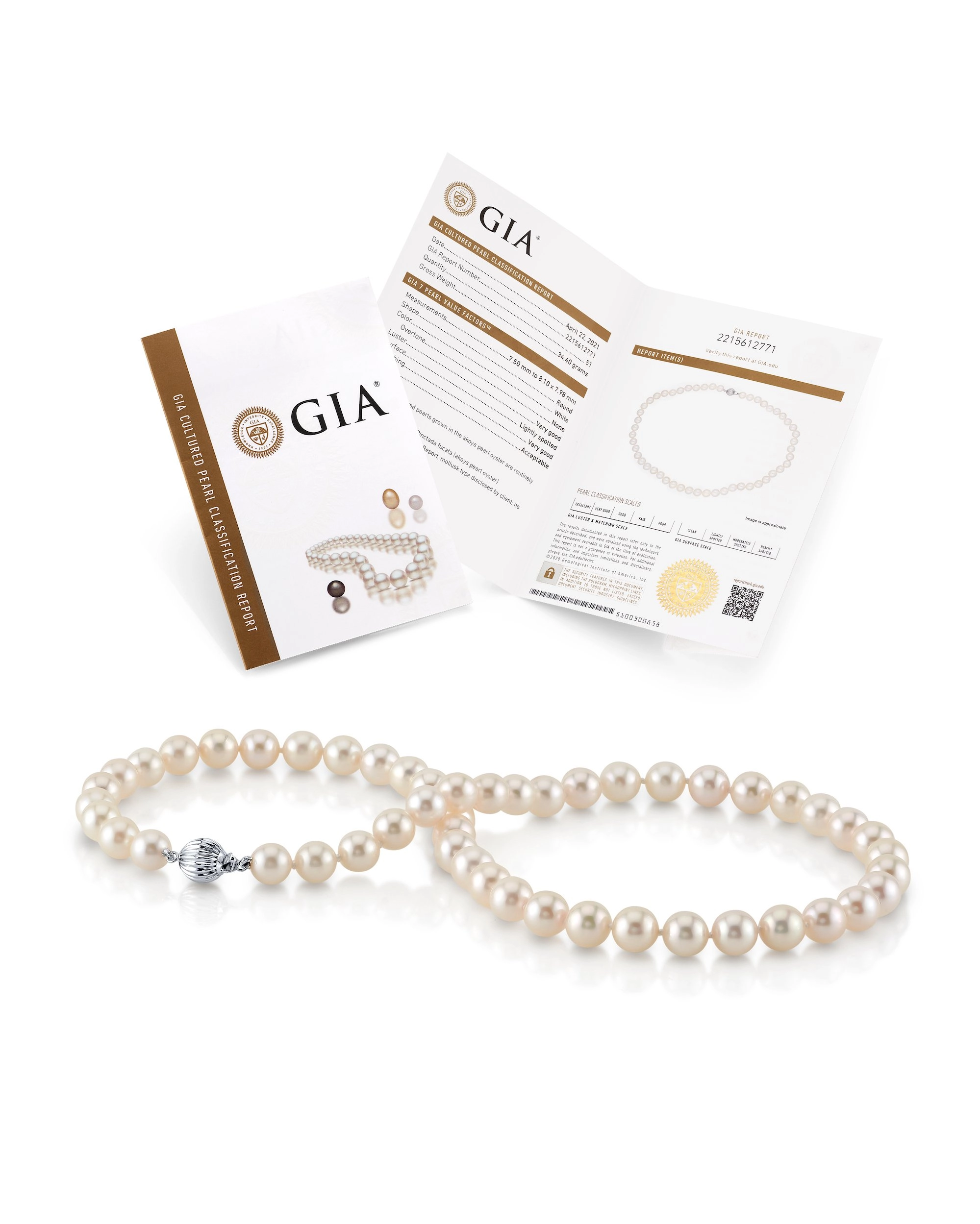 7.5-8.0mm Japanese Akoya White Pearl Necklace - AAA Quality