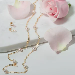 14K Gold 8.5-9.0mm Japanese Akoya Pearl & Chain Link Necklace