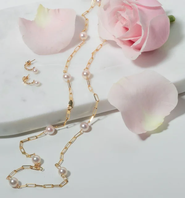 14K Gold 8.5-9.0mm Japanese Akoya Pearl & Chain Link Necklace
