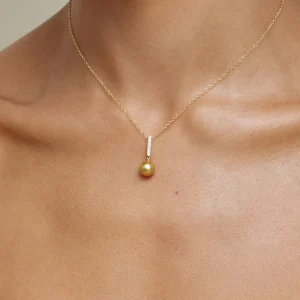 Golden Pearl Dangling Diamond Pendant