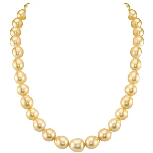 10-12mm Baroque Shaped Golden South Sea Pearl Necklace - AAA Quality