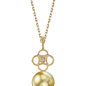 Golden South Sea Pearl & Diamond Lacy Pendant