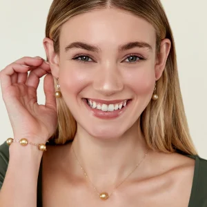 Golden Round Solitaire 14K Pearl Necklace