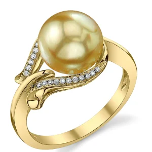 Golden Pearl & Diamond Willow Ring