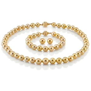 8-10mm Golden Round South Sea Pearl Set- AAAA Quality