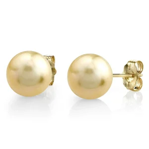 Champagne Golden South Sea Round AAA Pearl Stud Earrings