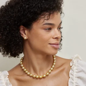Champagne Golden South Sea Round AAA Pearl Stud Earrings