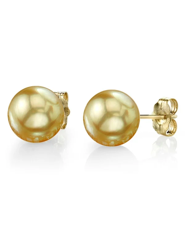 14mm Golden South Sea Round Pearl Stud Earrings