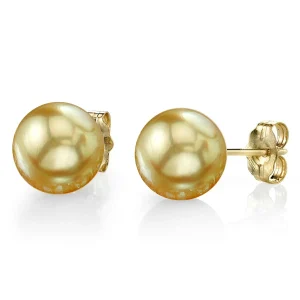 11mm Golden South Sea Round Pearl Stud Earrings