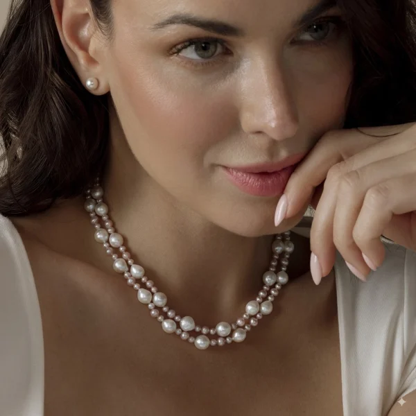 3-8mm Freshwater Multicolor Double Pearl Necklace - AAA Quality