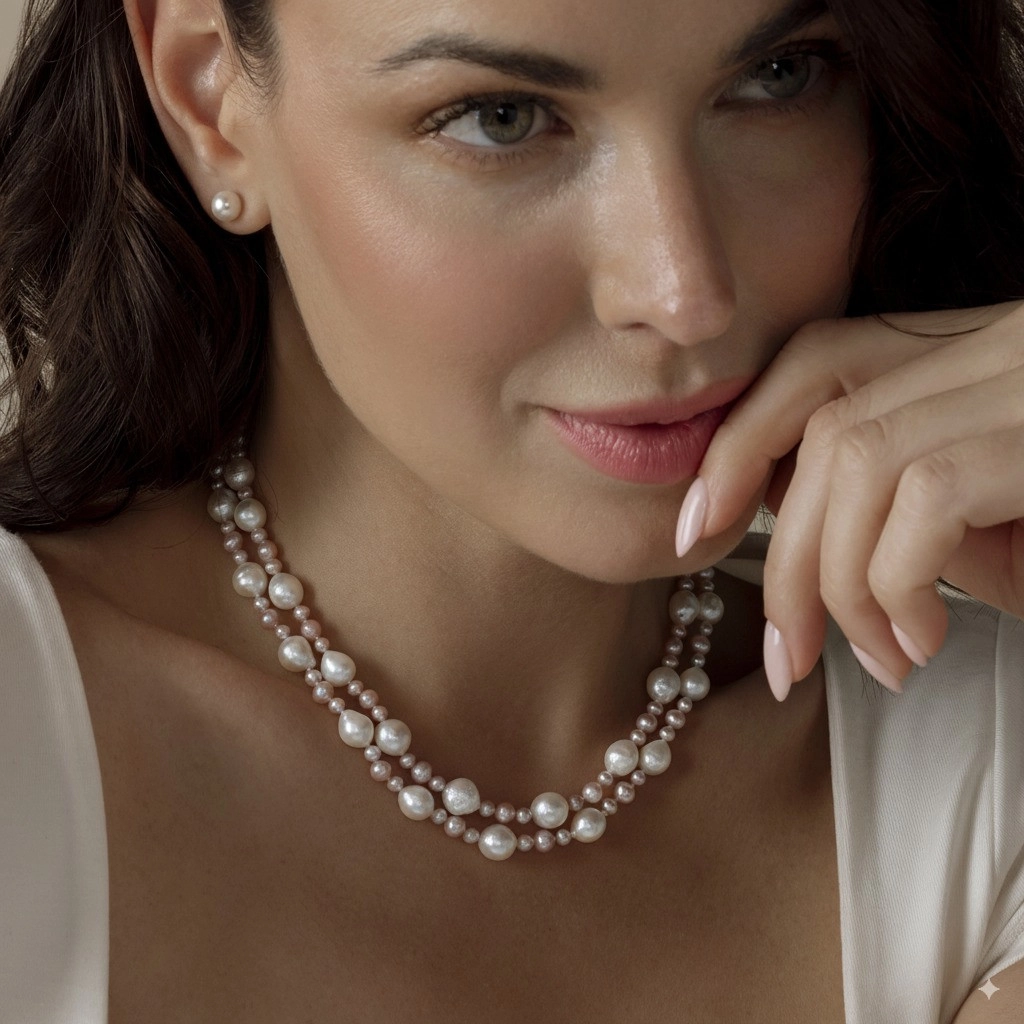 3-8mm Freshwater Multicolor Double Pearl Necklace - AAA Quality