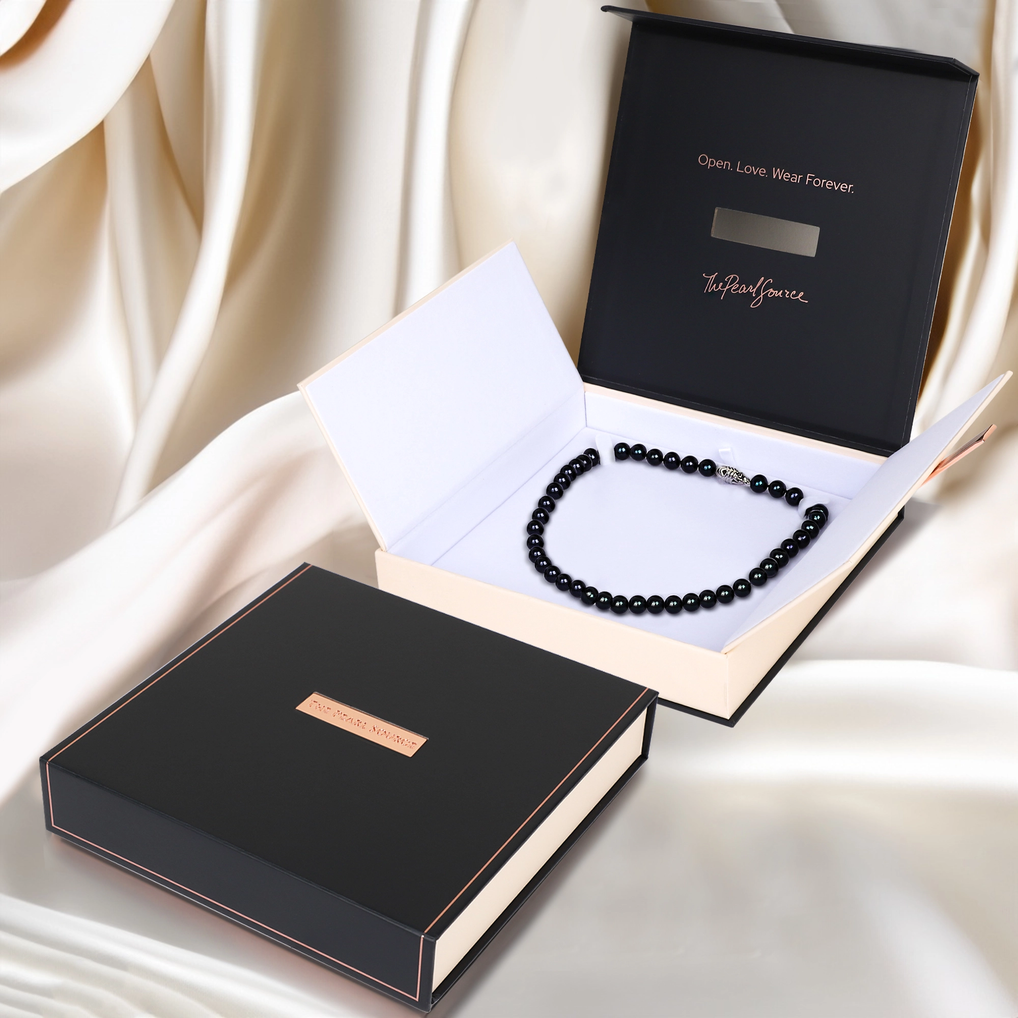 7.5-8.0mm Black Freshwater Pearl Necklace, Bracelet, Earrings Set