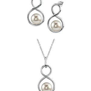 White Freshwater Pearl Infinity Pendant & Earring Set