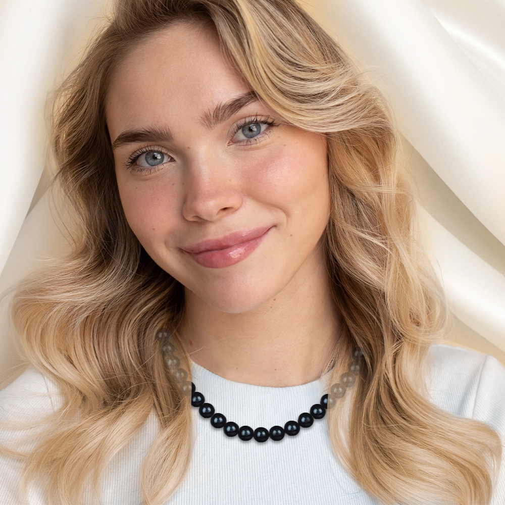 7.5-8.0mm Black Freshwater Pearl Necklace, Bracelet, Earrings Set