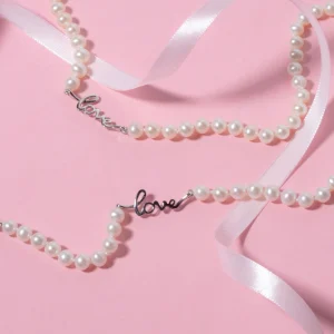 6.0-6.5mm White Freshwater Cultured Pearl Love Bracelet