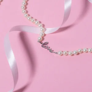 6.0-6.5mm White Freshwater Cultured Pearl Love Necklace