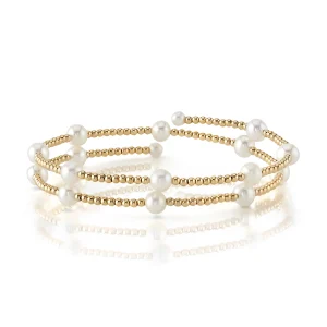 14K Gold White Freshwater Pearl Beaded Bangle Mae Bracelet