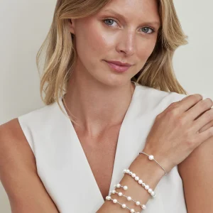 14K Gold White Freshwater Pearl Beaded Bangle Bracelet