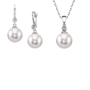 14K Gold White Akoya Cultured Pearl & Diamond Michelle Jewelry Set