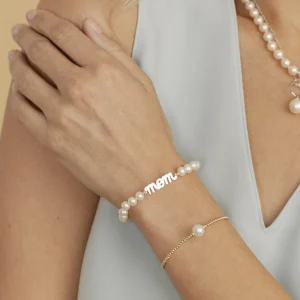6.0-6.5mm White Freshwater Cultured Pearl Mom Bracelet