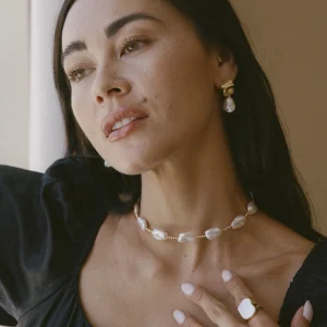 White Freshwater Baroque Pearl Kaia Earrings
