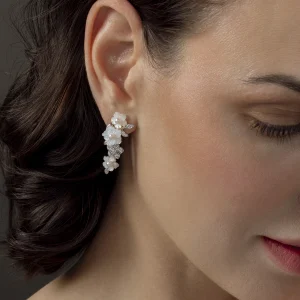 White Freshwater Pearl & Mother of Pearl Flower Magnolia Earrings