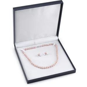 8.0-8.5mm Pink Freshwater Pearl Necklace & Earrings
