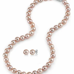 8.5-9.5mm Pink Freshwater Pearl Necklace & Earrings