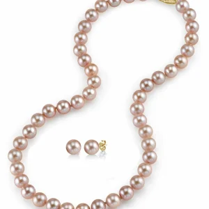 7.0-7.5mm Pink Freshwater Pearl Necklace & Earrings