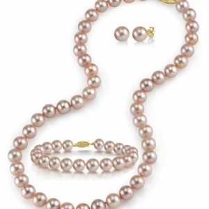 8.0-8.5mm Pink Freshwater Pearl Necklace, Bracelet & Earrings