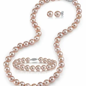 8.5-9.5mm Pink Freshwater Pearl Necklace, Bracelet & Earrings