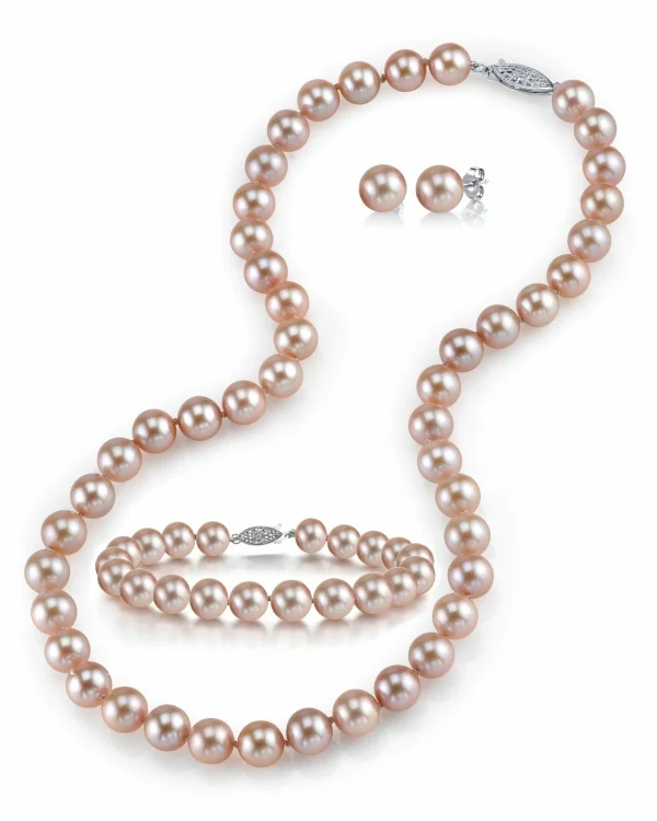 8.5-9.5mm Pink Freshwater Pearl Necklace, Bracelet & Earrings