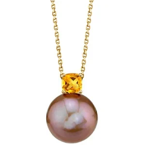 14K Gold Freshwater Pearl & Citrine Pendant