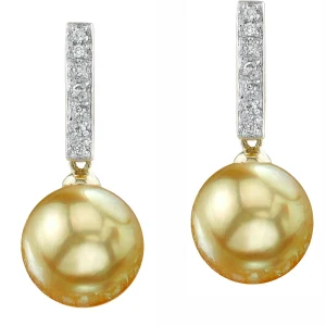 Golden Pearl Dangling Diamond Earrings