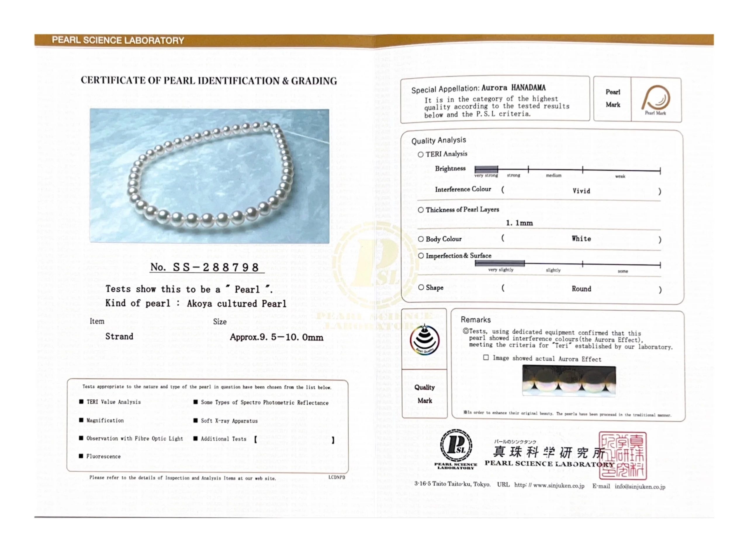 9.5-10mm Hanadama Akoya White Pearl Necklace