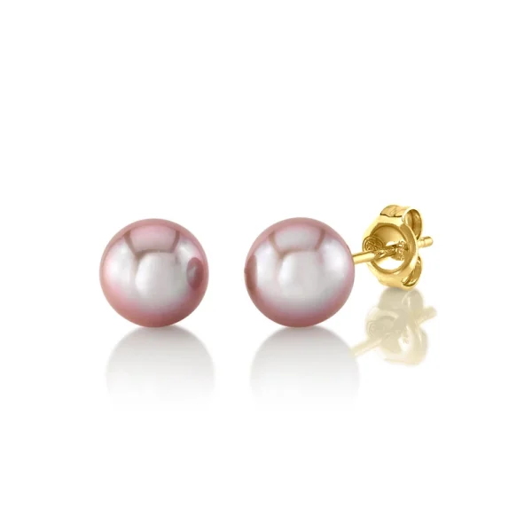 7mm Pink Freshwater Round Pearl Stud Earrings
