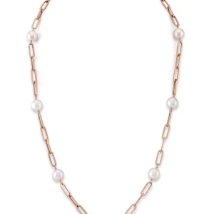 14K Gold 8.5-9.0mm Japanese Akoya Pearl & Chain Link Necklace