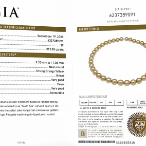 9-11mm Golden South Sea Pearl Necklace - GIA Certified