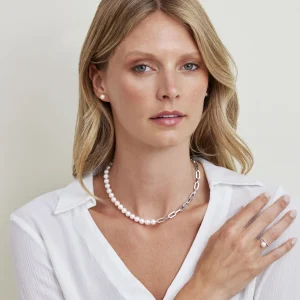 7mm White Freshwater Scarlett Pearl & Chain Necklace, Bracelet Set