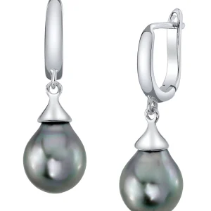 Silver Tahitian South Sea Teardrop Pearl Leverback Earrings