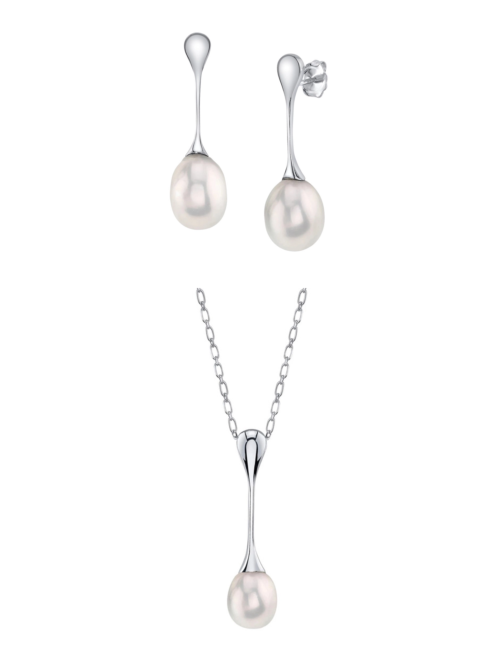 Freshwater Pearl Long Teardrop Pendant & Earrings Set