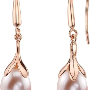 10-11mm Pink Freshwater Pearl Olive Drop Earrings