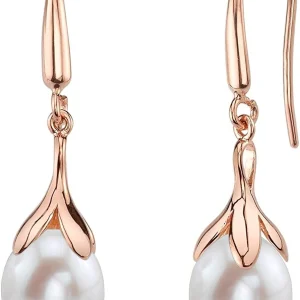 10-11mm Freshwater Pearl Rose Gold Plated Olive Drop Earrings
