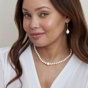 10-11mm Freshwater Pearl Rose Gold Plated Olive Drop Earrings