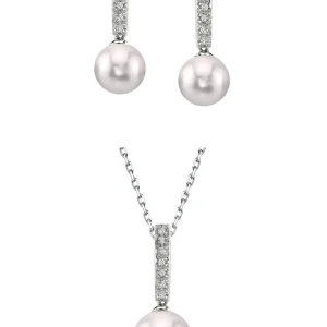 Akoya Pearl Dangling Diamond Pendant & Earrings