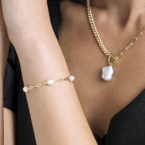 White Freshwater Pearl Tincup Marlee Bracelet