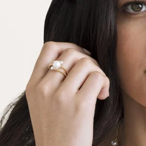 18K Gold White Freshwater Pearl Beaded Shay Ring