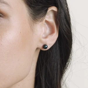 8mm Black Freshwater Round Pearl Stud Earrings