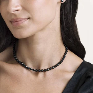 6.0-6.5mm Japanese Akoya Black Pearl Necklace- AAA Quality